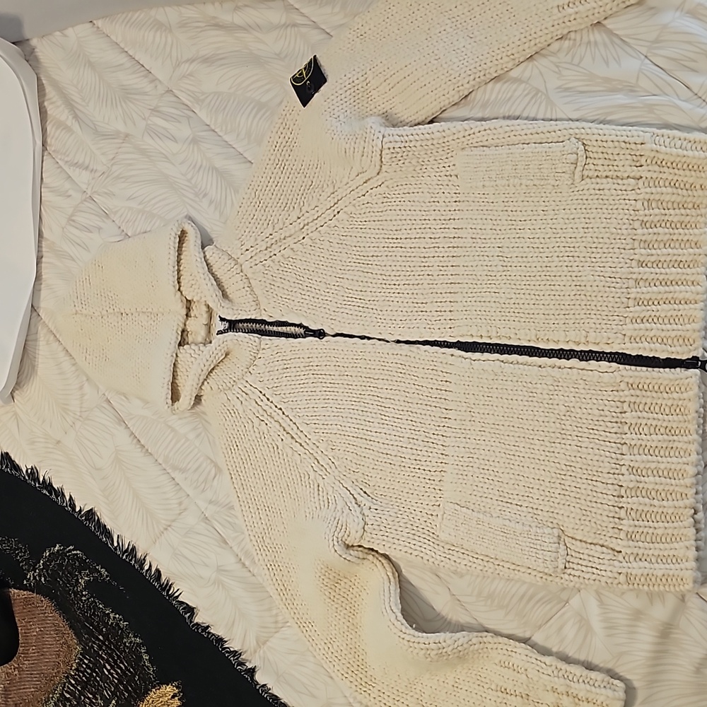 Stone Island Hooded Cardigan Knit Jacket Size Medium